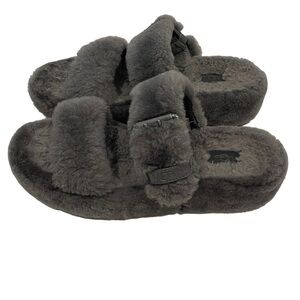 UGG Fuzz Yeah Women’s Sheepskin Slippers Slide Sandals Charcoal Gray Size 9 Rare